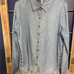 Red Camel Light Blue Button-Down Shirt with White Dots